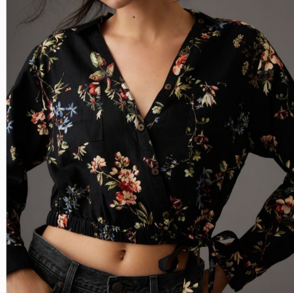 Anthropologie Pilcro Crop Tie Waist Top